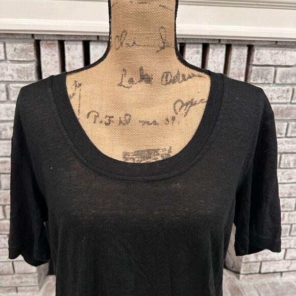 FRAME Easy True Tee in Noir 100% Organic Linen Raw Hems, Women's Medium - Picture 3 of 8